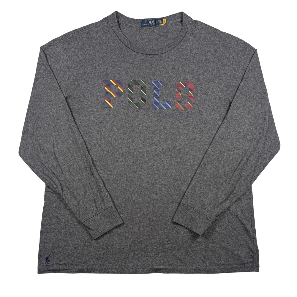 Polo Ralph Lauren T Shirt Mens LT Tall Gray Long Sleeve Cotton Graphic Logo Pony